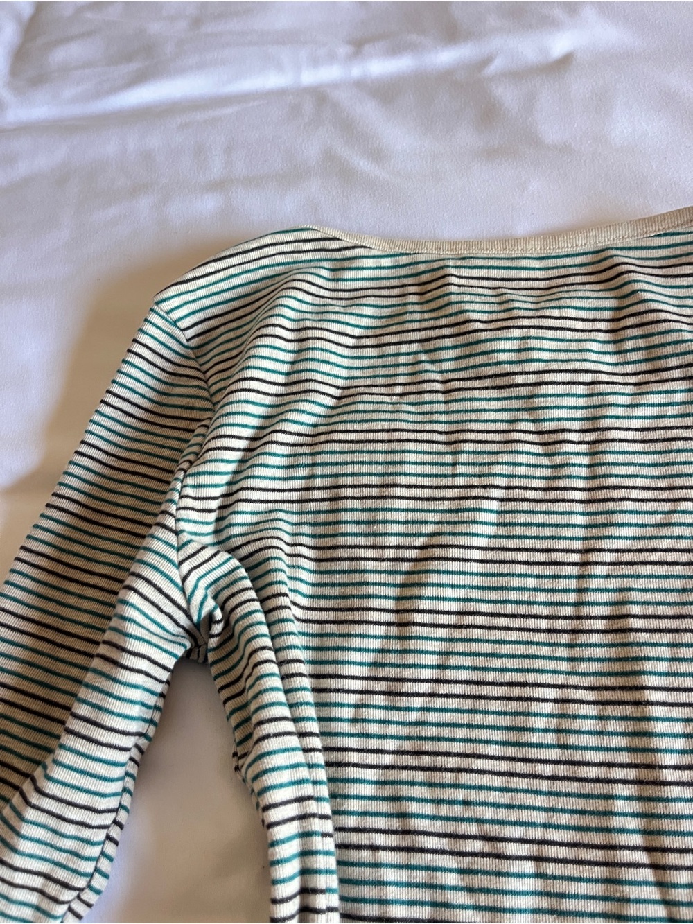 Vintage Faded Glory Size S Green & Black Striped Boatneck Long Sleeve Top - Picture 9 of 15